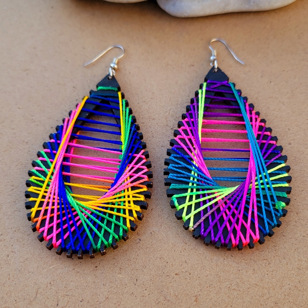 Handmade Multicolor Rainbow Drop Wood Earrings